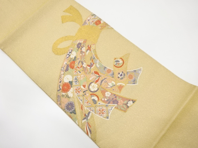 束ね熨斗に蝶・宝尽くし模様織り出し袋帯